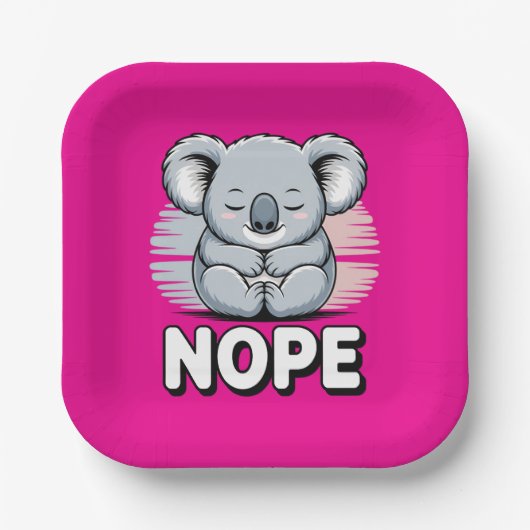 Cute Sleeping Koala “Nope” Funny Cartoon ペーパープレート (正面)