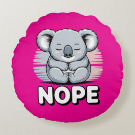 Cute Sleeping Koala “Nope” Funny Cartoon ラウンドクッション