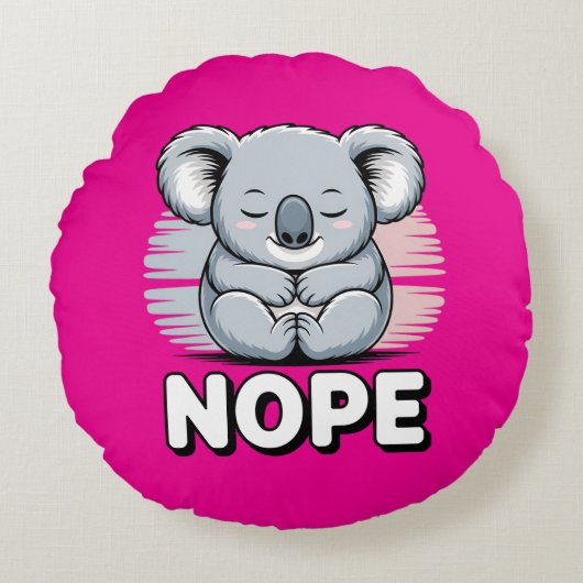 Cute Sleeping Koala “Nope” Funny Cartoon ラウンドクッション (正面)