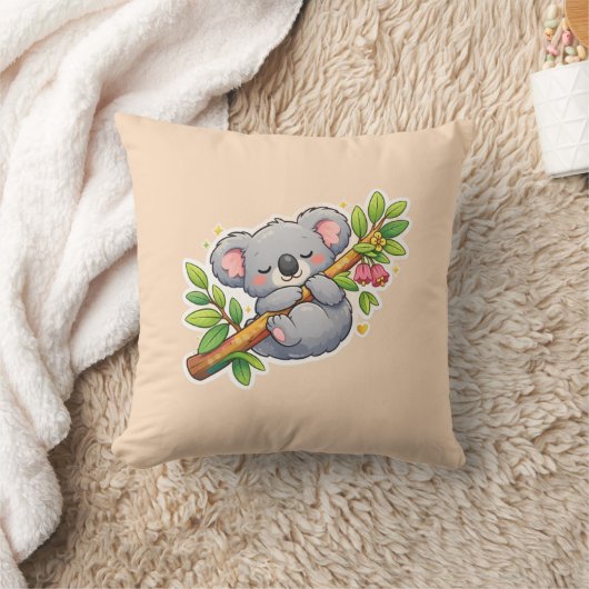 Cute Sleeping Koala on Eucalyptus Branch Kawaii  クッション (ブランケット)