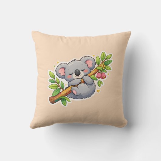 Cute Sleeping Koala on Eucalyptus Branch Kawaii  クッション (裏面)