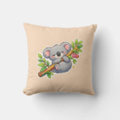 Cute Sleeping Koala on Eucalyptus Branch Kawaii  クッション (正面)