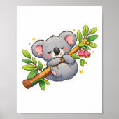Cute Sleeping Koala on Eucalyptus Branch Kawaii ポスター (正面)