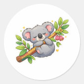 Cute Sleeping Koala on Eucalyptus Branch Kawaii  ラウンドシール (正面)
