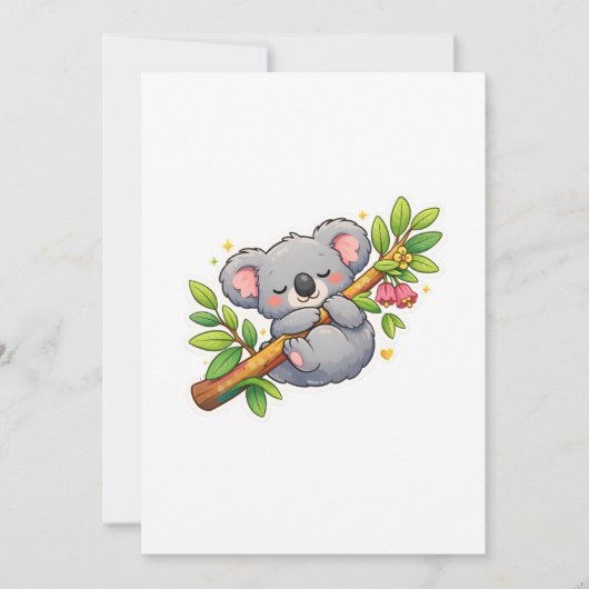 Cute Sleeping Koala on Eucalyptus Branch Kawaii 招待状 (正面)