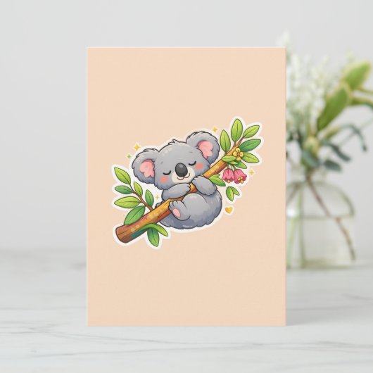 Cute Sleeping Koala on Eucalyptus Branch Kawaii  招待状 (スタンド正面)