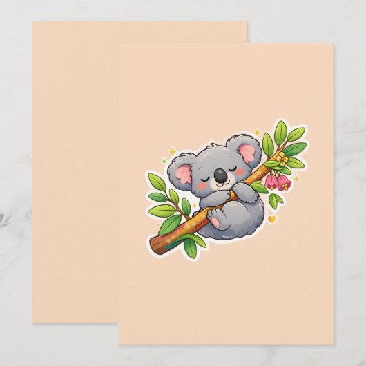 Cute Sleeping Koala on Eucalyptus Branch Kawaii  招待状 (正面/裏面)