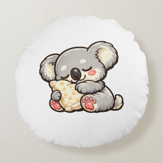 Cute Sleeping Koala with Pillow ラウンドクッション (正面)