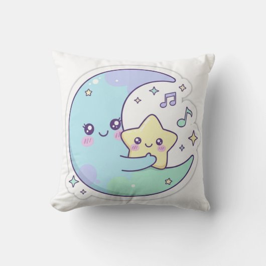 Cute Sleeping Moon and Star Kawaii Baby Nursery Pi クッション (正面)