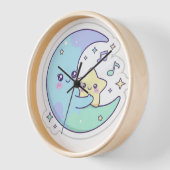 Cute Sleeping Moon and Star Nursery Wall Clock 壁時計 (傾斜)