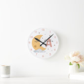 Cute Sleeping Moon Baby Nursery Clock Peach Pink ラウンド壁時計 (ホーム)