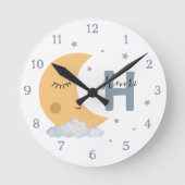 Cute Sleeping Moon Kids Clock with Initial & Name ラウンド壁時計 (正面)