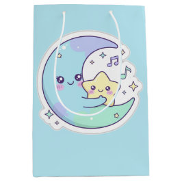 Cute Sleeping Moon & Stars Baby Blue Ramadan Gift ミディアムペーパーバッグ