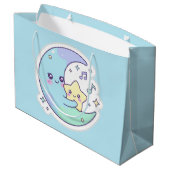 Cute Sleeping Moon & Stars Baby Blue Ramadan Gift  ラージペーパーバッグ (裏面アングル)