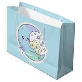 Cute Sleeping Moon & Stars Baby Blue Ramadan Gift  ラージペーパーバッグ (正面アングル)