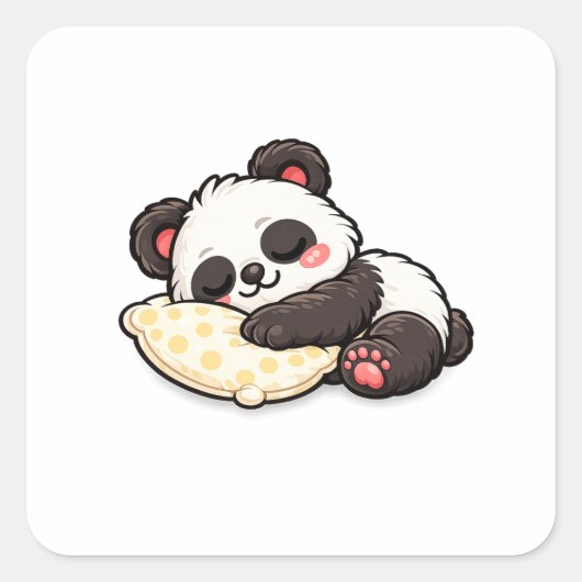 Cute Sleeping Panda with Pillow スクエアシール (正面)