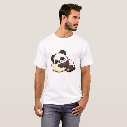 Cute Sleeping Panda with Pillow Tシャツ (正面フル)