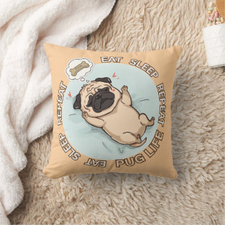 Cute Sleeping Pug Dreaming of Treats Throw Pillow  クッション