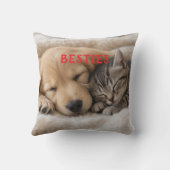 Cute Sleeping Puppy and Kitten Cuddle クッション (裏面)
