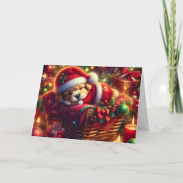 Cute Sleeping Puppy in Santa Hat シーズンカード