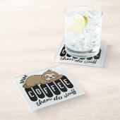 Cute Sleeping Sloth Coffee Quote ガラスコースター (アングル)