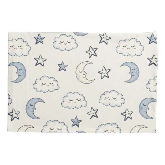 Cute Sleeping Stars, Moons and Clouds 枕カバー (裏面)
