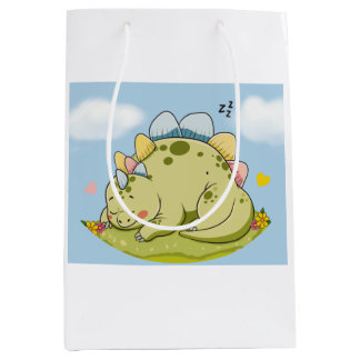 Cute Sleeping Stegosaurus Pastel Dinosaur Gift Bag ミディアムペーパーバッグ