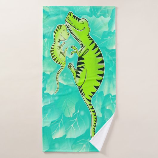 Cute Sleeping T-Rex Dinosaur Mom and Baby Bath Tow バスタオル (バスタオル)