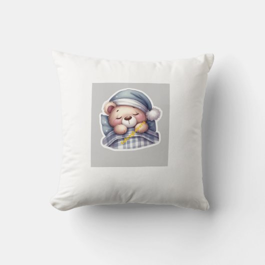 Cute Sleeping Teddy Bear Pillow – Kawaii Cozy Bear クッション (正面)