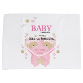 Cute Sleeping Teddy Bear Twin Baby Girls Shower La ラージペーパーバッグ (正面)