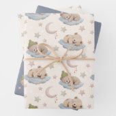 Cute Sleeping Teddy Bear with Stars & Moon ラッピングペーパーシート (インサイチュ)