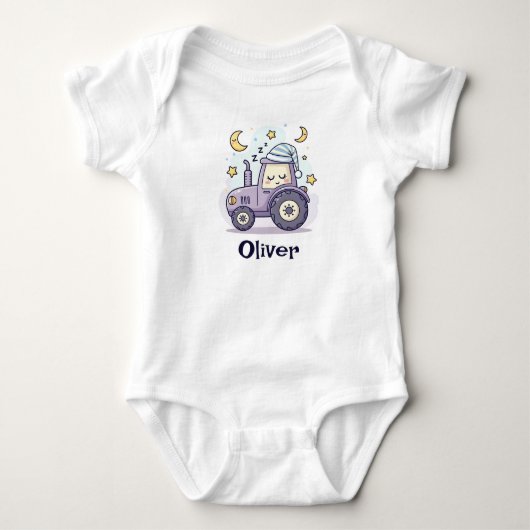 Cute Sleeping Tractor ベビーボディスーツ (正面)