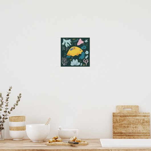 Cute Sleeping Turtle Underwater Doodle Poster ポスター (キッチン)