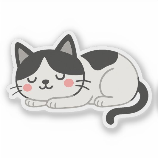 Cute Sleeping Tuxedo Cat Drawing シール (正面)