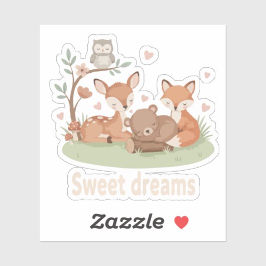 Cute Sleeping Woodland Animals Sweet Dreams Nurser シール (シート)