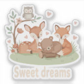 Cute Sleeping Woodland Animals Sweet Dreams Nurser シール (正面)