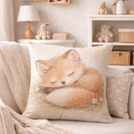 Cute Sleeping Woodland  Baby Fox Neutral Kids Room クッション