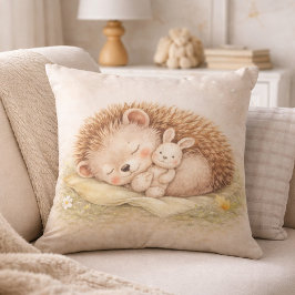 Cute Sleeping Woodland Hedgehog Neutral Kids Room クッション