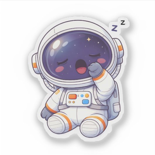 Cute Sleepy Astronaut Sticker Kawaii Space Chibi シール (正面)