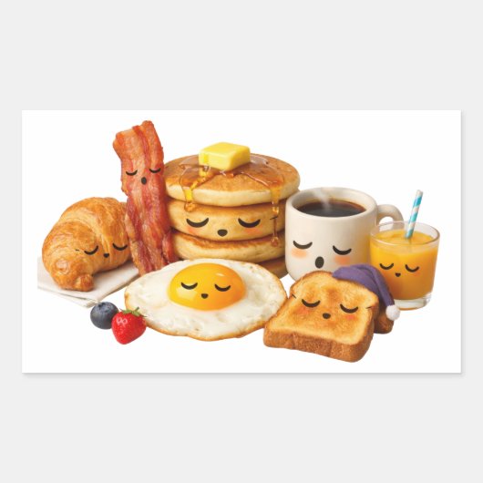 Cute sleepy breakfast food characters Sticker 長方形シール (正面)
