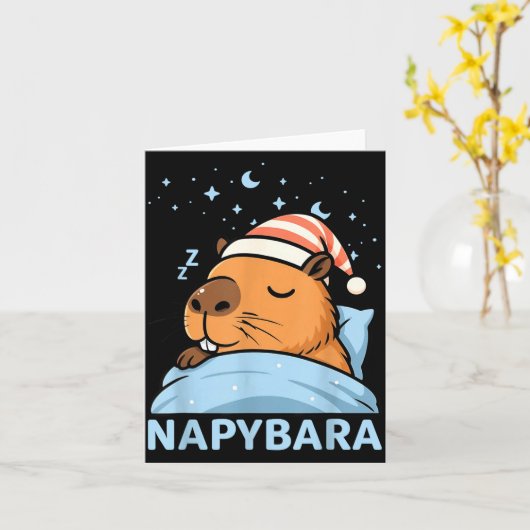 Cute Sleepy Capybara Funny Napybara Pajamas  カード (黄色い花)