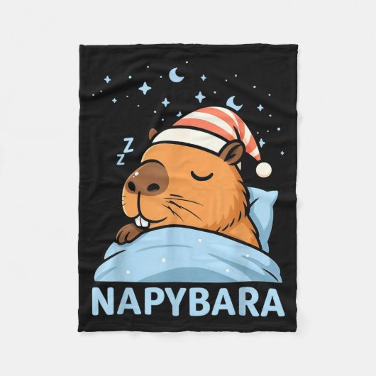 Cute Sleepy Capybara Funny Napybara Pajamas  フリースブランケット (正面)