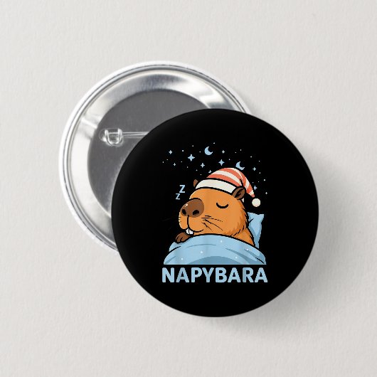 Cute Sleepy Capybara Funny Napybara Pajamas  缶バッジ (正面&裏面)