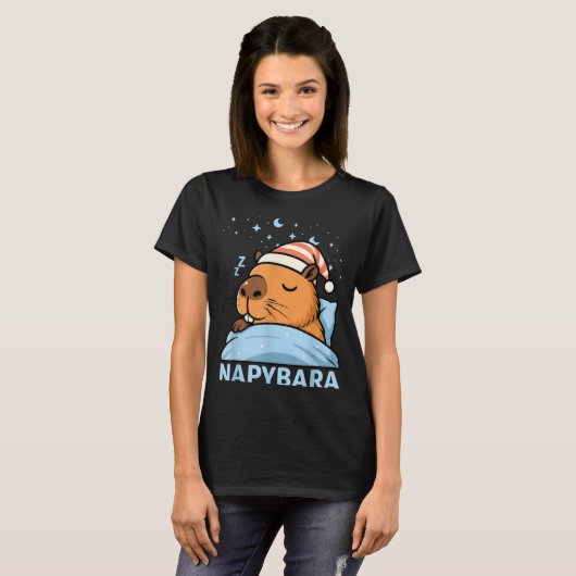 Cute Sleepy Capybara Funny Napybara Pajamas  Tシャツ (正面フル)
