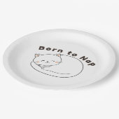 Cute Sleepy Cat “Born to Nap” Line Art Design ペーパープレート (アングル)