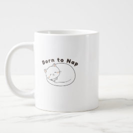 Cute Sleepy Cat “Nap First” Line Art Design ジャンボコーヒーマグカップ