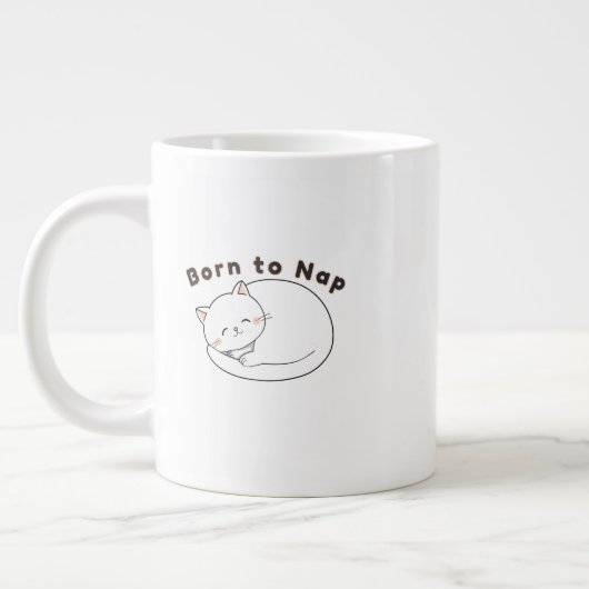 Cute Sleepy Cat “Nap First” Line Art Design ジャンボコーヒーマグカップ (左)