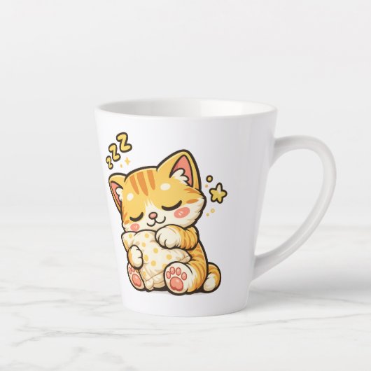 Cute Sleepy Cat Pillow カフェラテマグ (右)