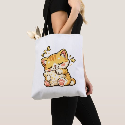 Cute Sleepy Cat Pillow トートバッグ (クローズアップ)