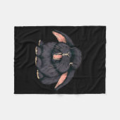 Cute Sleepy Holland Lop Rabbit Yawn Black Bunny Wa フリースブランケット (正面(横))